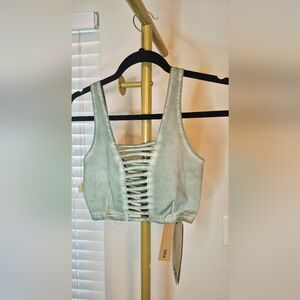 POL Sage Green‎ Strappy Crop Top